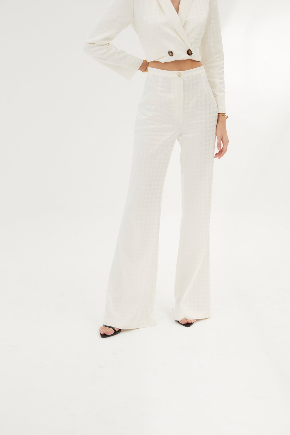 PANTALON QUATRE VINGT PIED-DE-POULE ÉCRU
