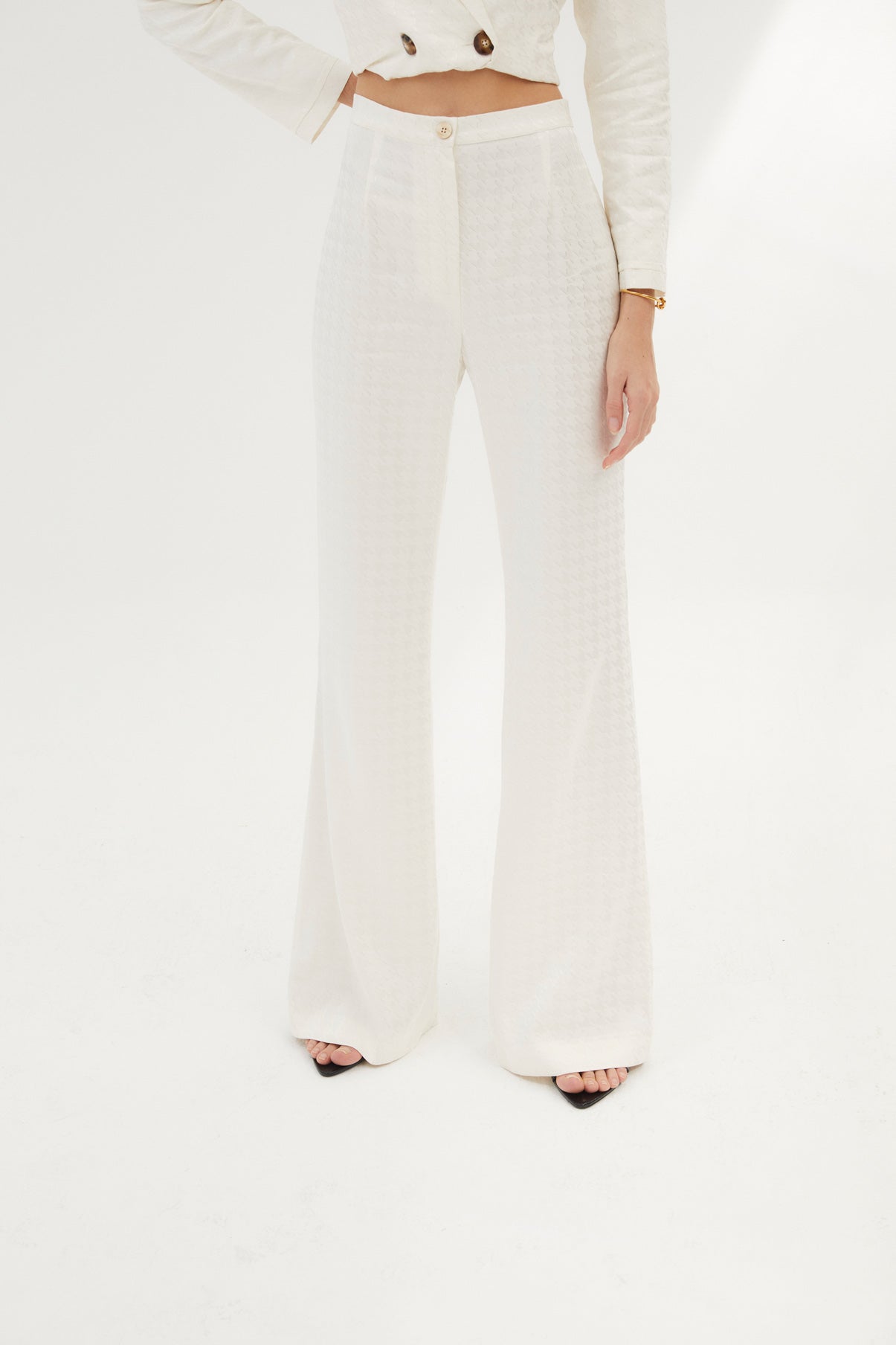 PANTALON QUATRE VINGT PIED-DE-POULE ÉCRU