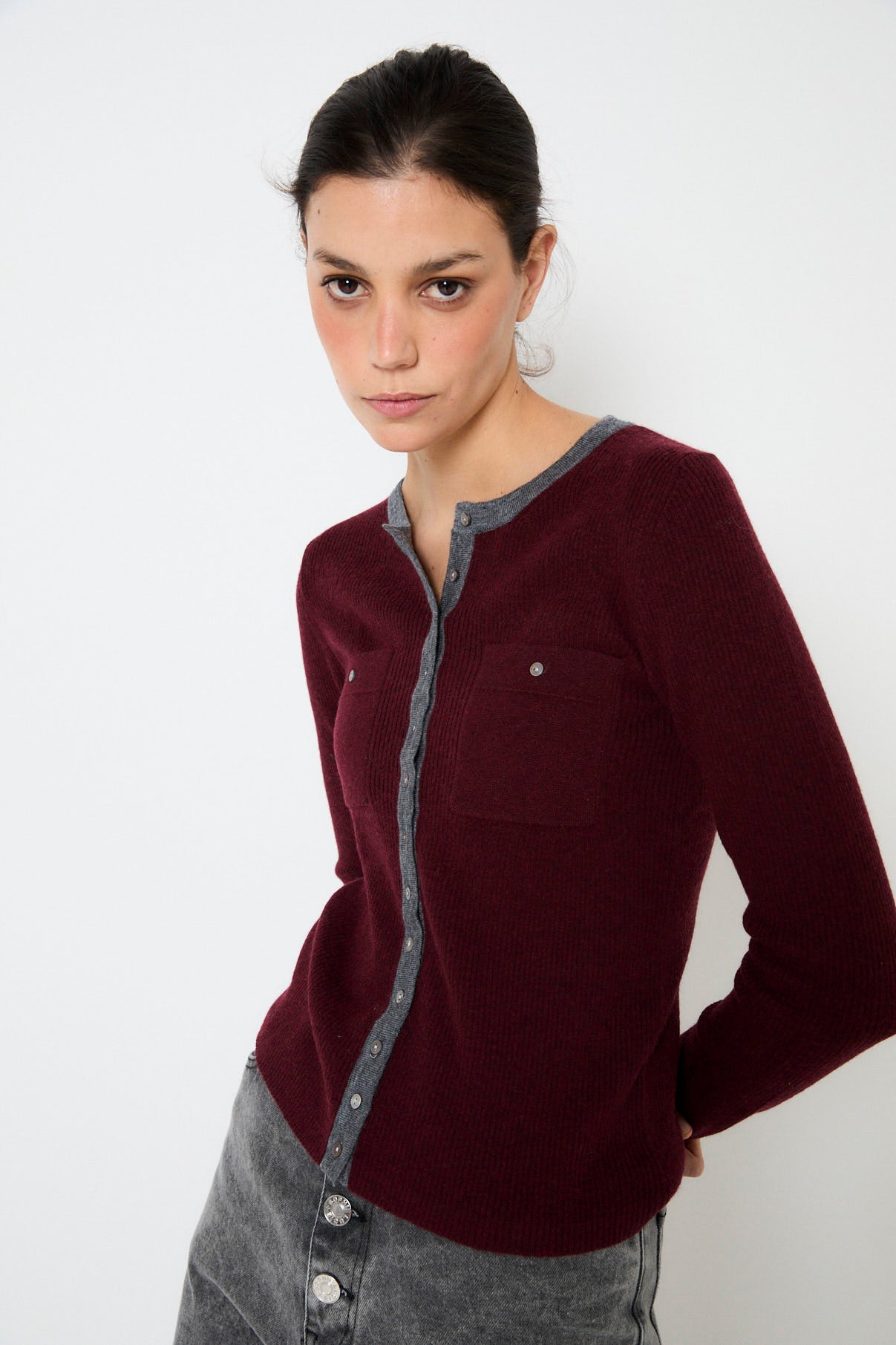 CHAQUETA OITA PUNTO BURGUNDY