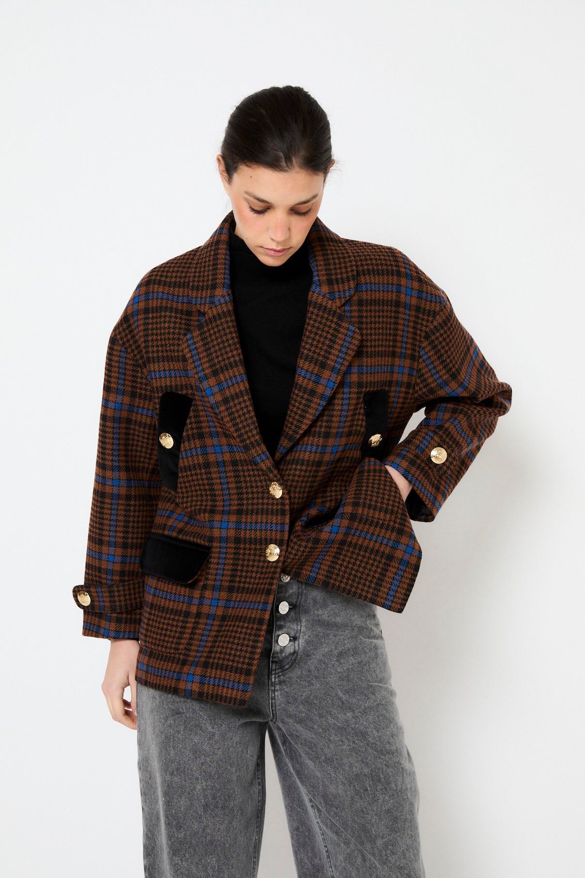 CHAQUETON DAKOTA CUADROS CAMEL