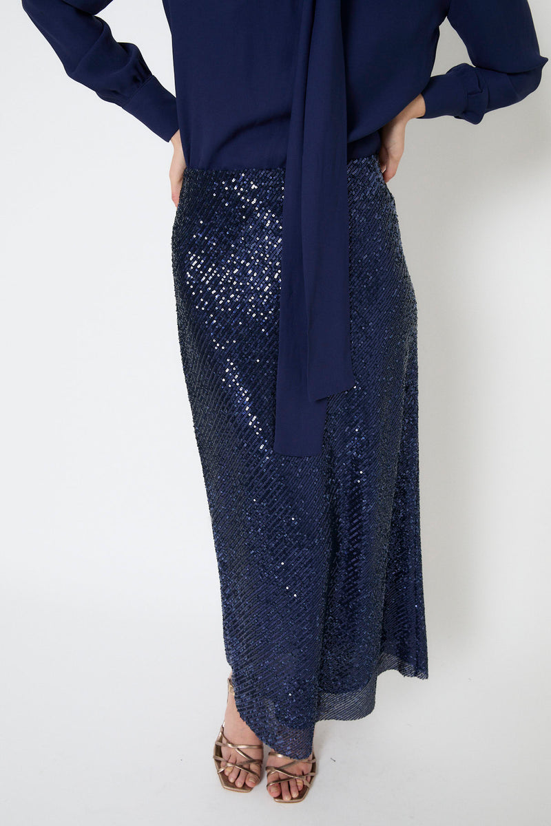 JUPE BIES PAILLETÉE MARINE