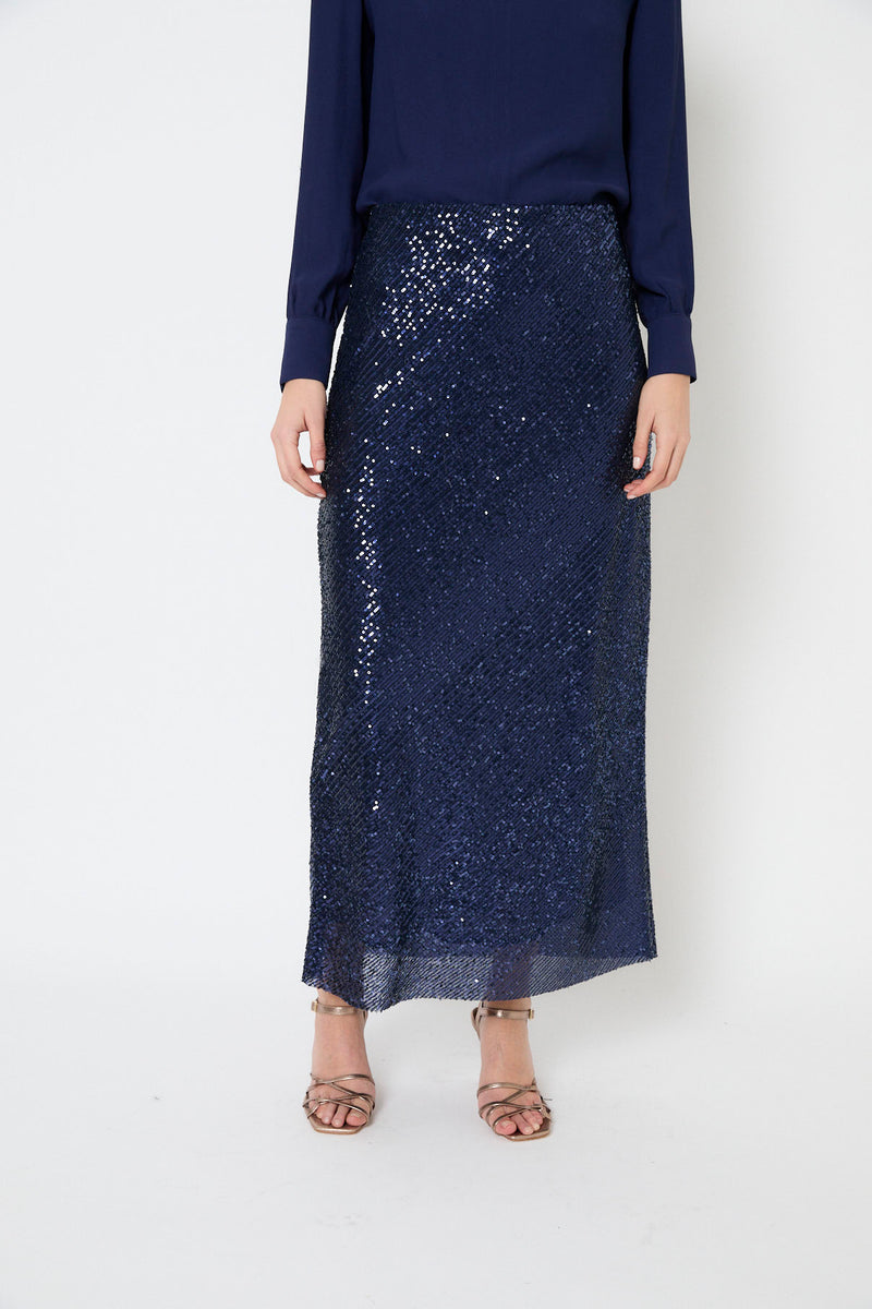 JUPE BIES PAILLETÉE MARINE