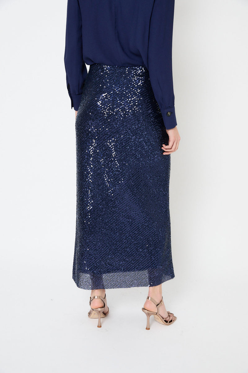 JUPE BIES PAILLETÉE MARINE
