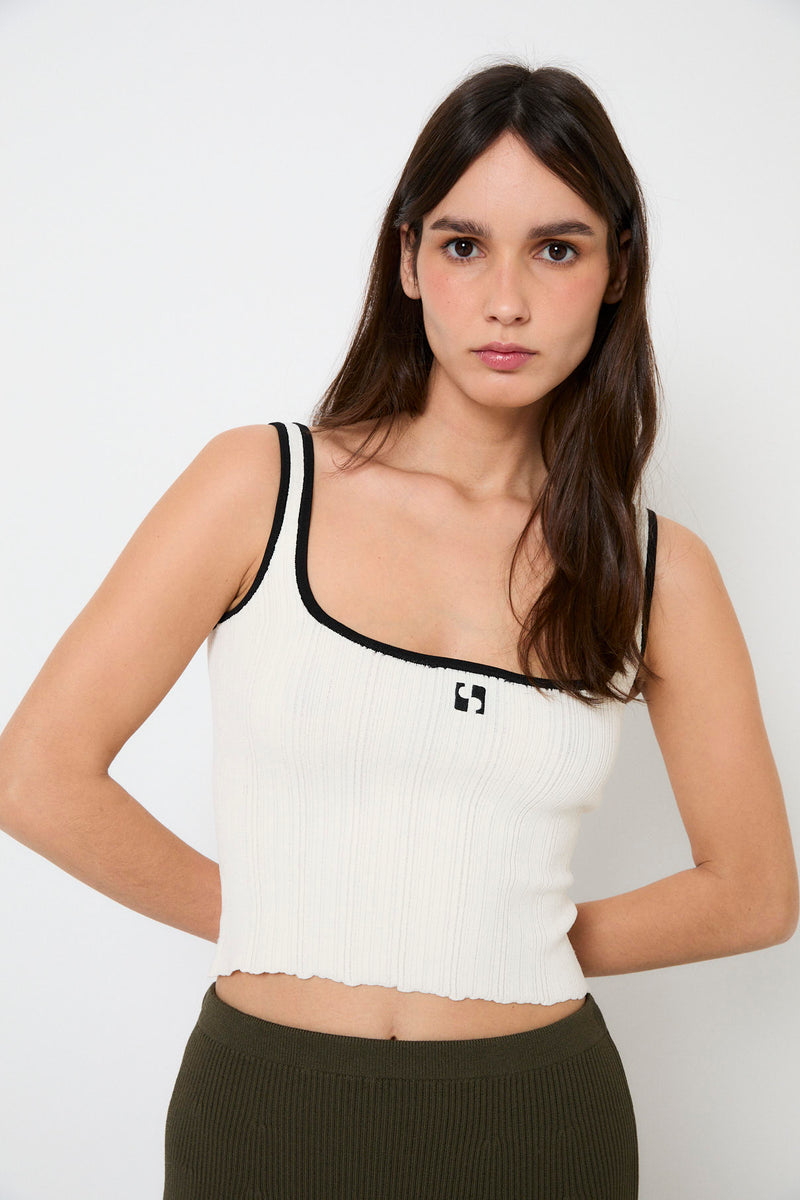 LOGO KNITTED ECRU TOP
