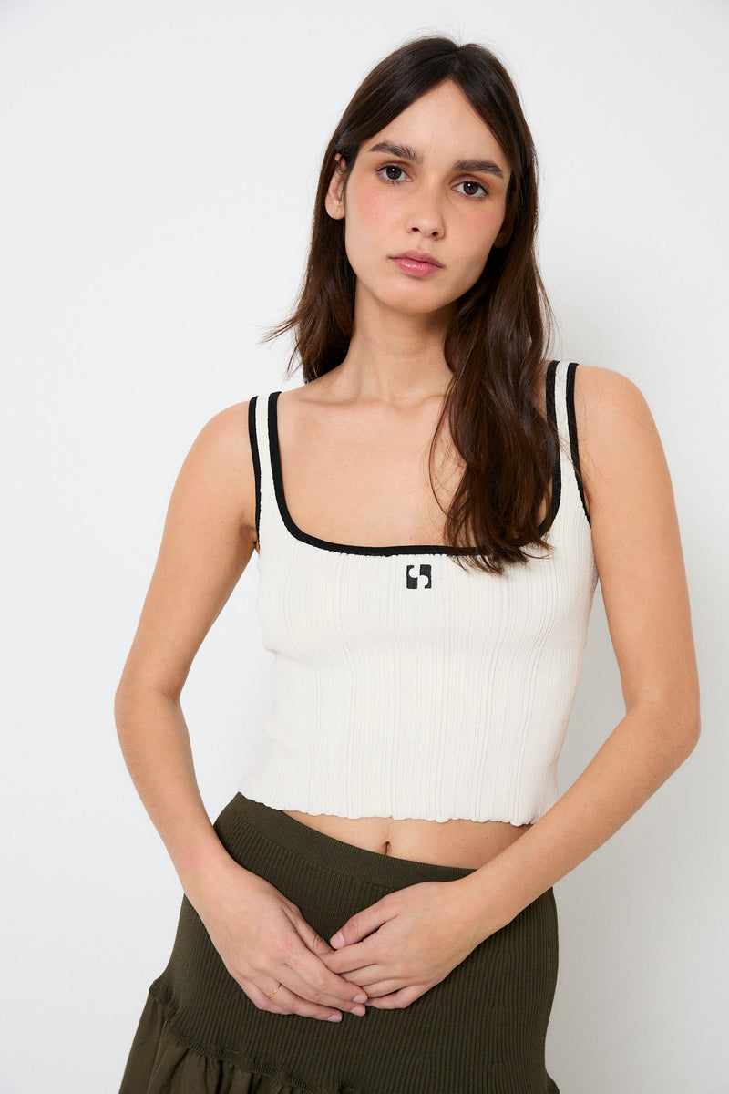 LOGO KNITTED ECRU TOP