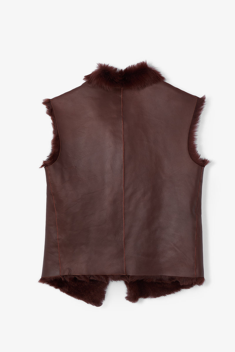 WOODY LEATHER CARAMEL WAISTCOAT