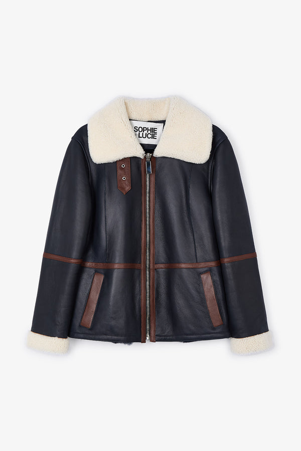 MANTEAU AVIATEUR EN FOURRURE MARINE