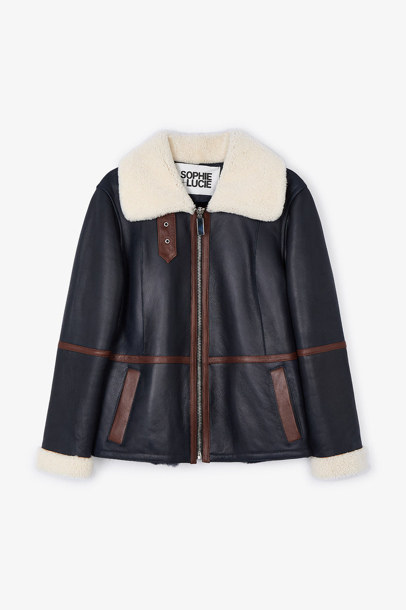 ABRIGO AVIADOR PIEL MARINO