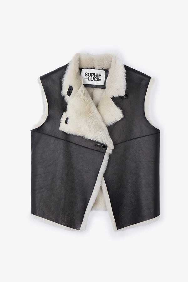 GILET EN CUIR WOODY NOIR