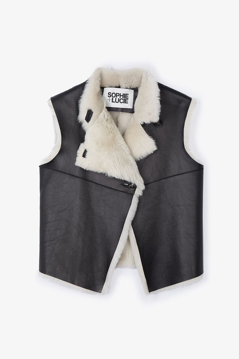 GILET EN CUIR WOODY NOIR