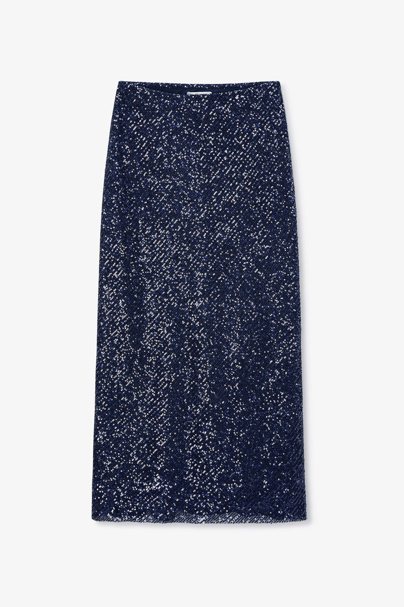 JUPE BIES PAILLETÉE MARINE