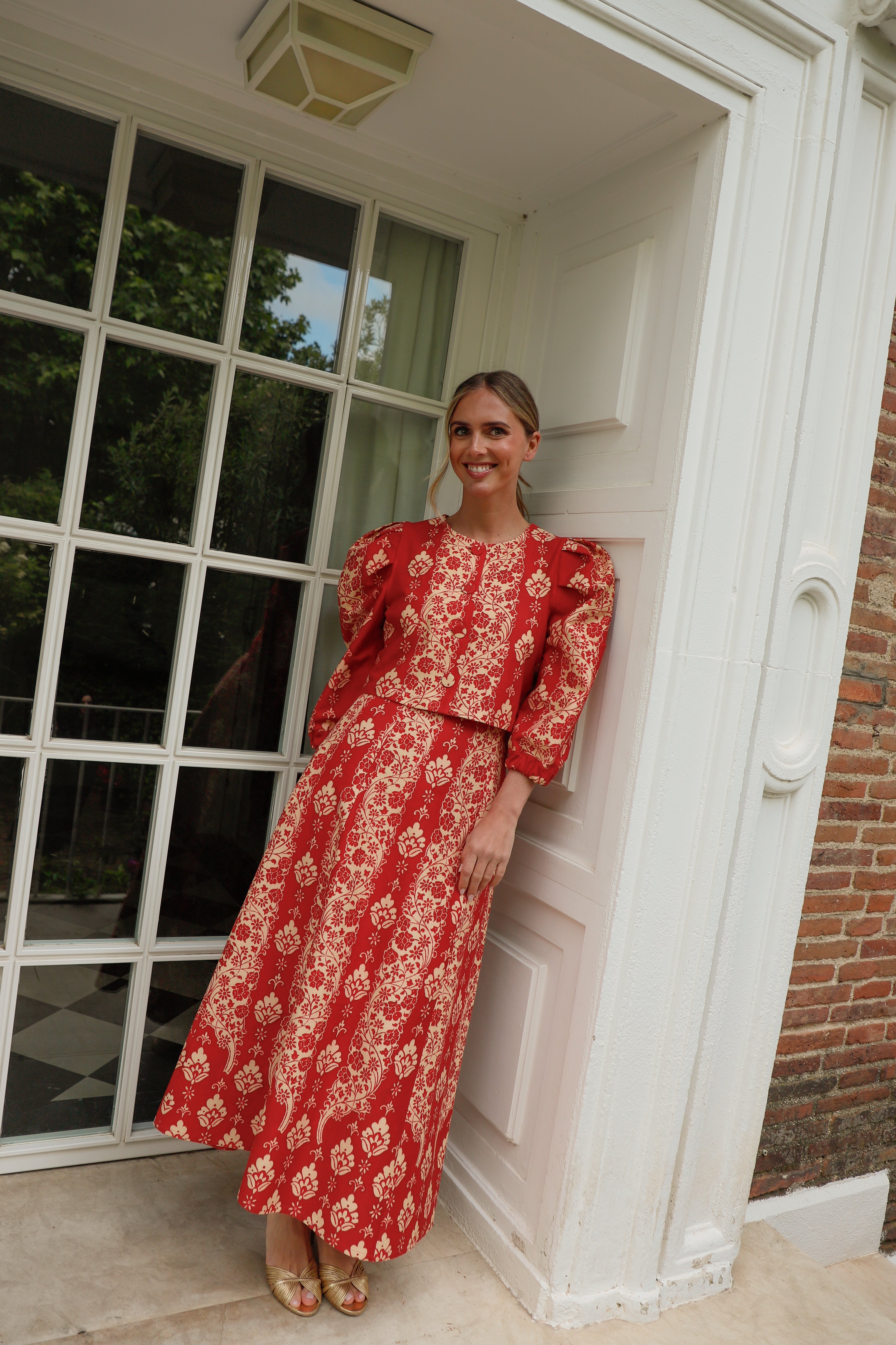 COLUMN PRINTED RED SKIRT