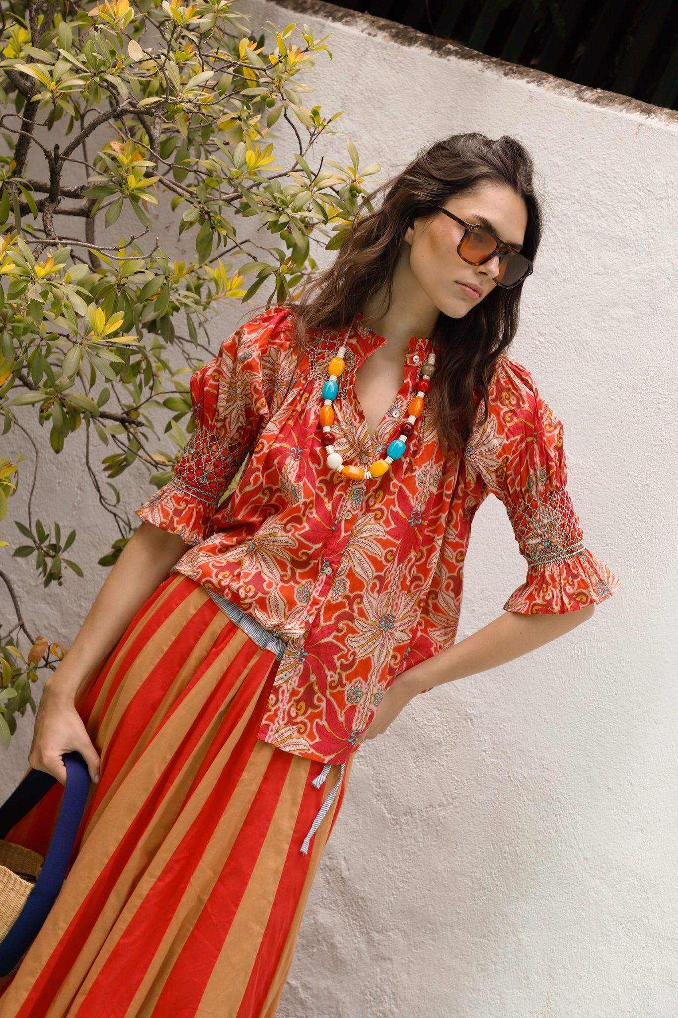 BLUSA TULA PALMAS ROJO