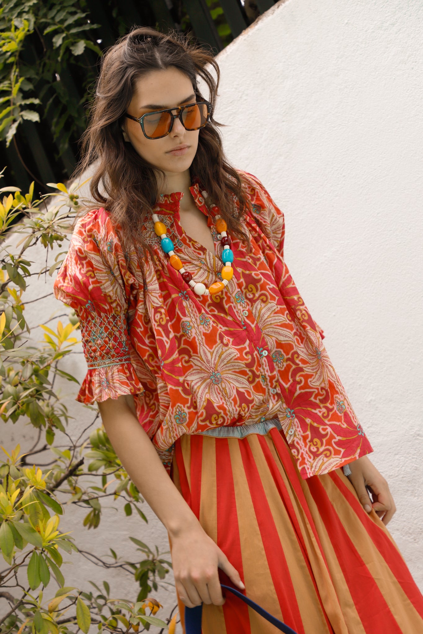 BLUSA TULA PALMAS ROJO