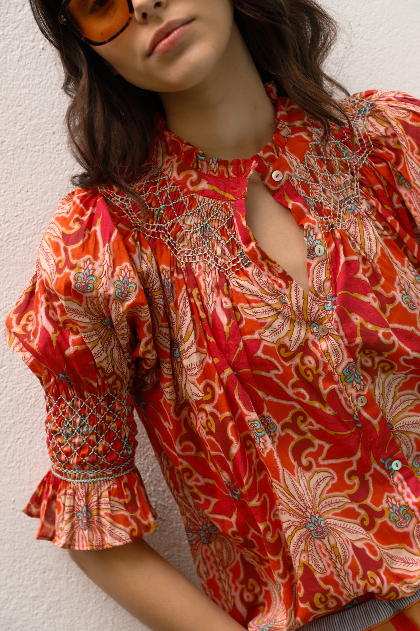 BLUSA TULA PALMAS ROJO
