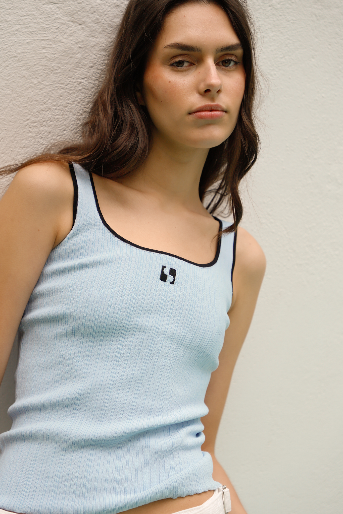 LOGO KNITTED ICE BLUE TOP