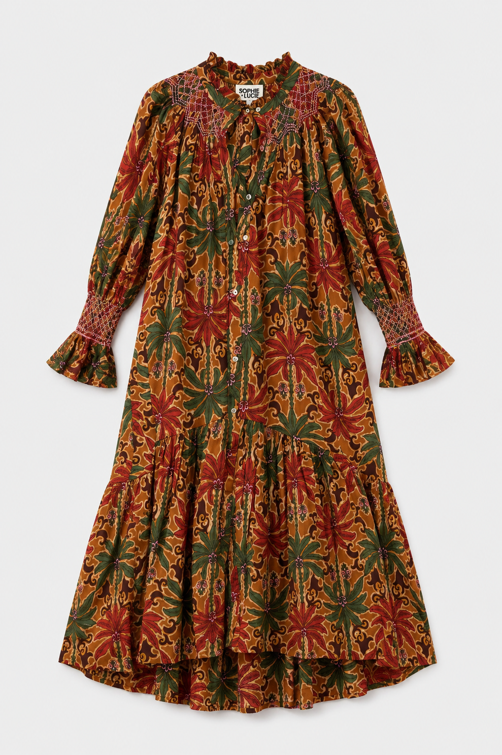 VESTIDO TULA PALMAS TEJA