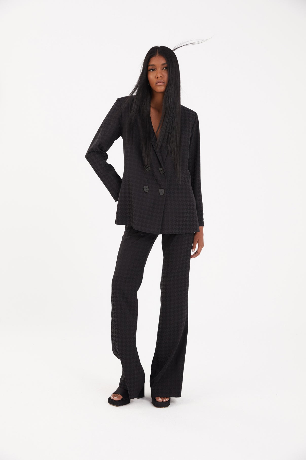 PANTALON QUATRE VINGT PIED-DE-POULE NOIR